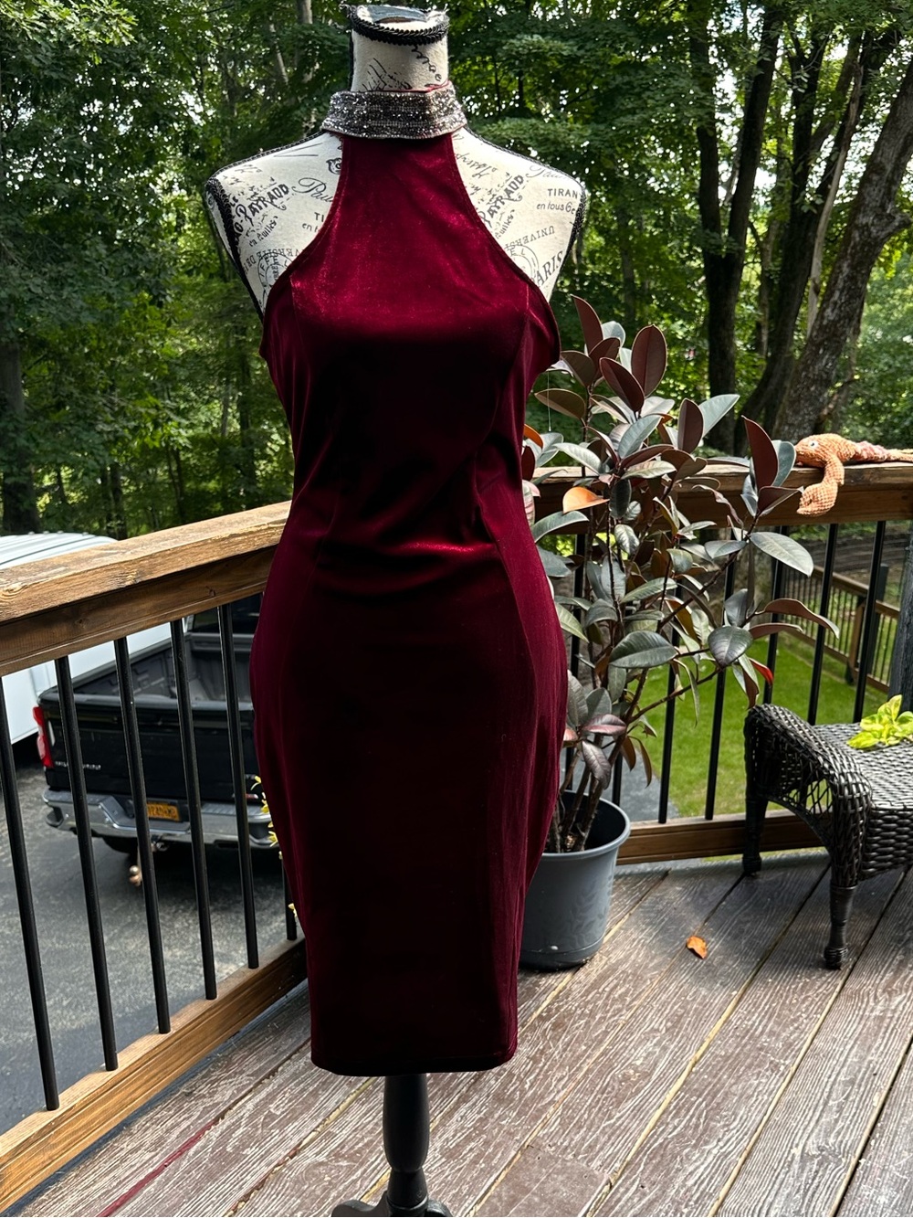 Windsor Sleeveless Burgundy Velvet Halter Bodycon Dress